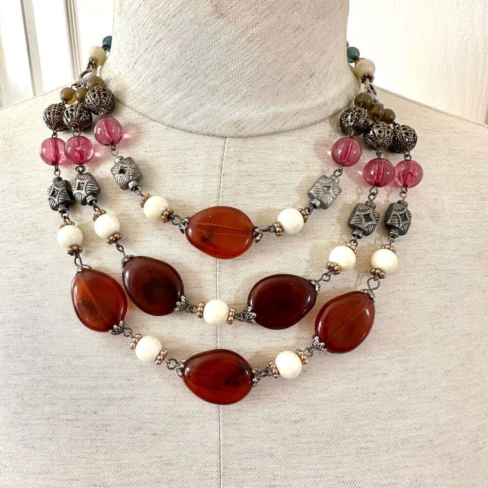 Multi strand beaded statement necklace
